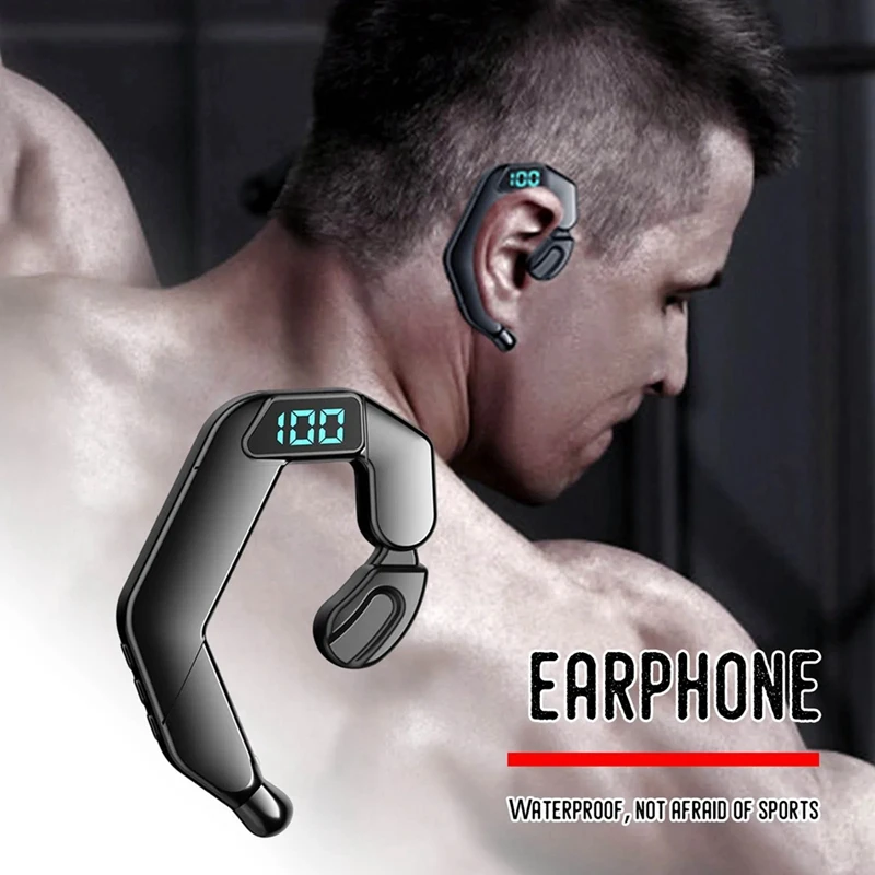 New V19 Bluetooth Headset Bone Conduction Ear Hanging Type Non-In-Ear Digital Display Business Sports Open Type 1 PCS