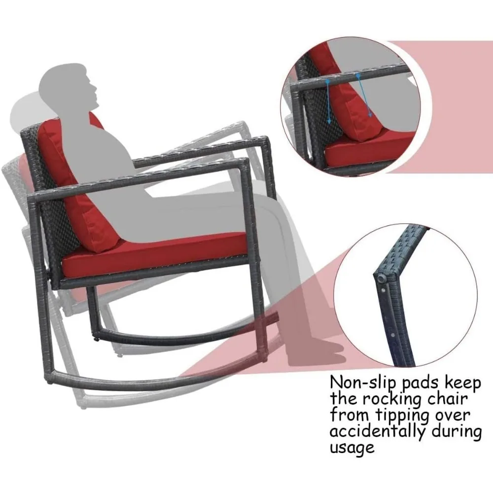 Zestaw mebli ogrodowych z wikliny rattanowej: 3-częściowy zestaw bistro z fotelami bujanymi i stolikiem kawowym