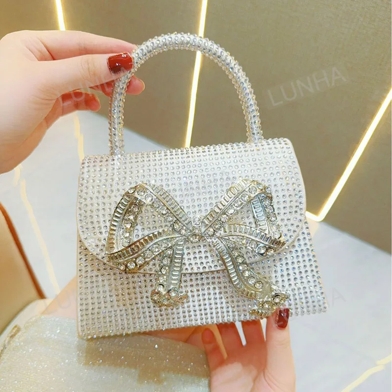 

Женский вечерний клатч, роскошный бант со стразами, женское платье, сумка с клапаном, кошелек на плечо с цепочкой для банкета, свадьбы, вечеринки