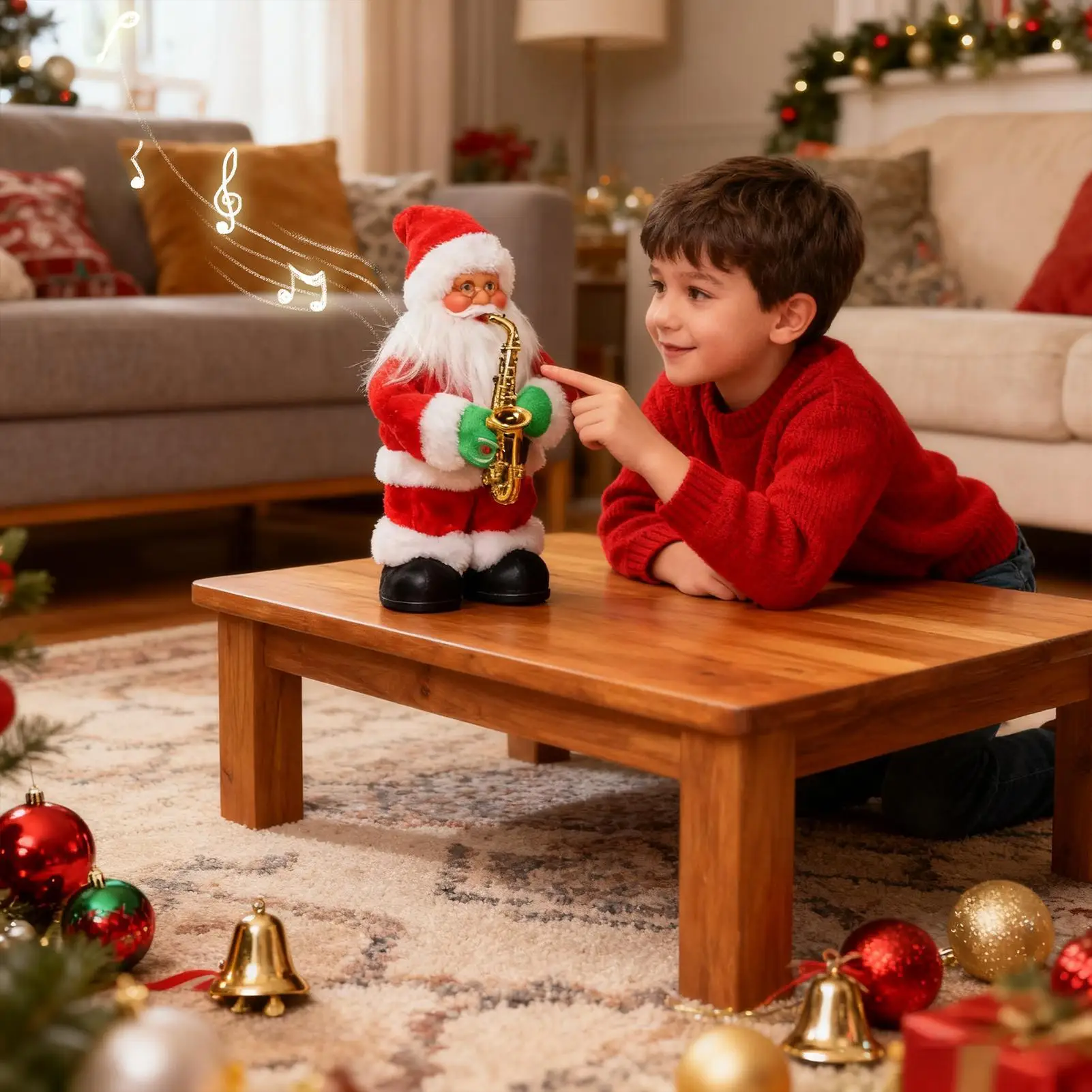 Papai noel elétrico saxofone musical boneca ornamento crianças presente de natal brinquedo com música, função balanço, decoração de natal