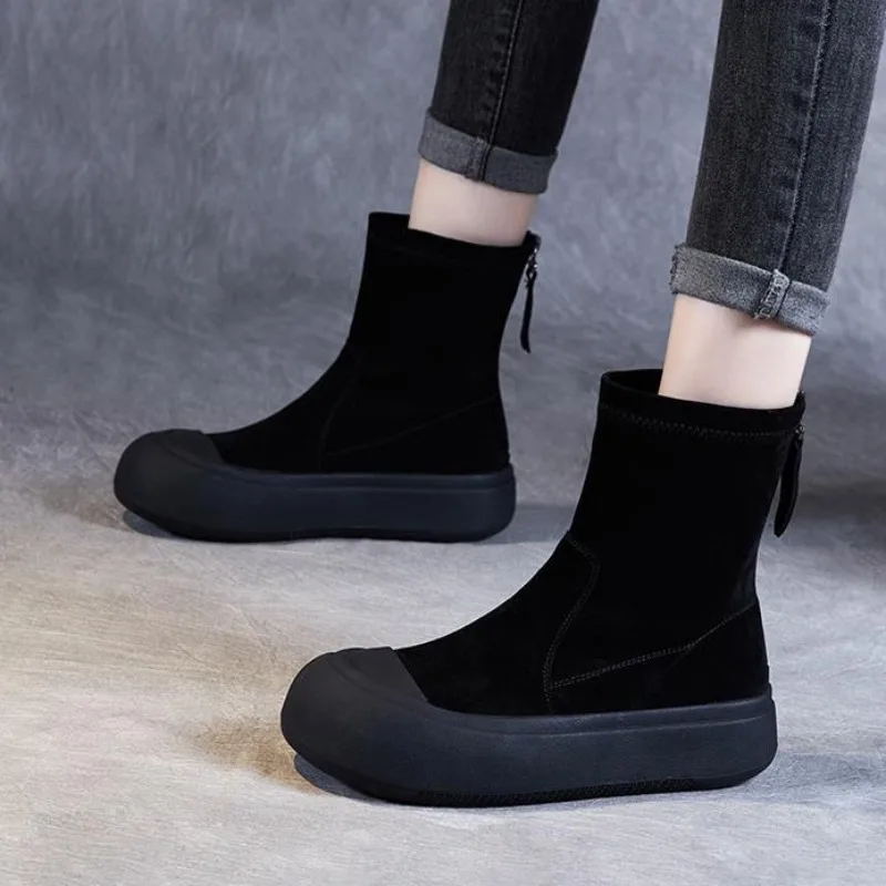 

Women Ankle Boots 2025 New Genuine Leather Short Boots Women Flat Winter Fashion Women Knight Boots
