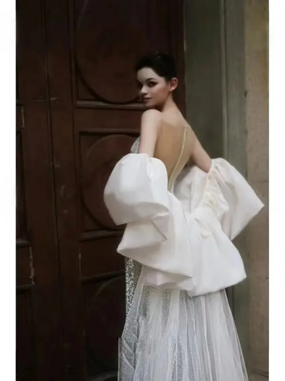 Satin-Braut-Puff-Schal, Hochzeits-Umhang, modern, abnehmbarer Wickel für Kleider, Puffärmel, Jacke, formelle Party, inltet