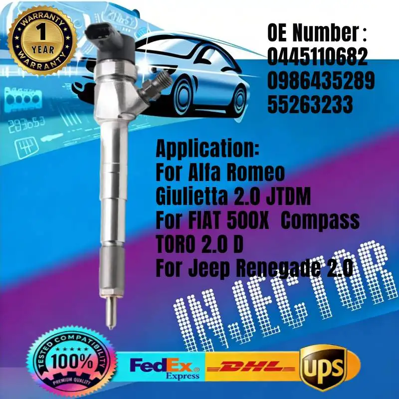 

0445110682 0986435289 55263233 Common Rail Fuel Injector for Alfa Romeo Giulietta 2.0 JTDM for FIAT 500X for Jeep Renegade 2.0