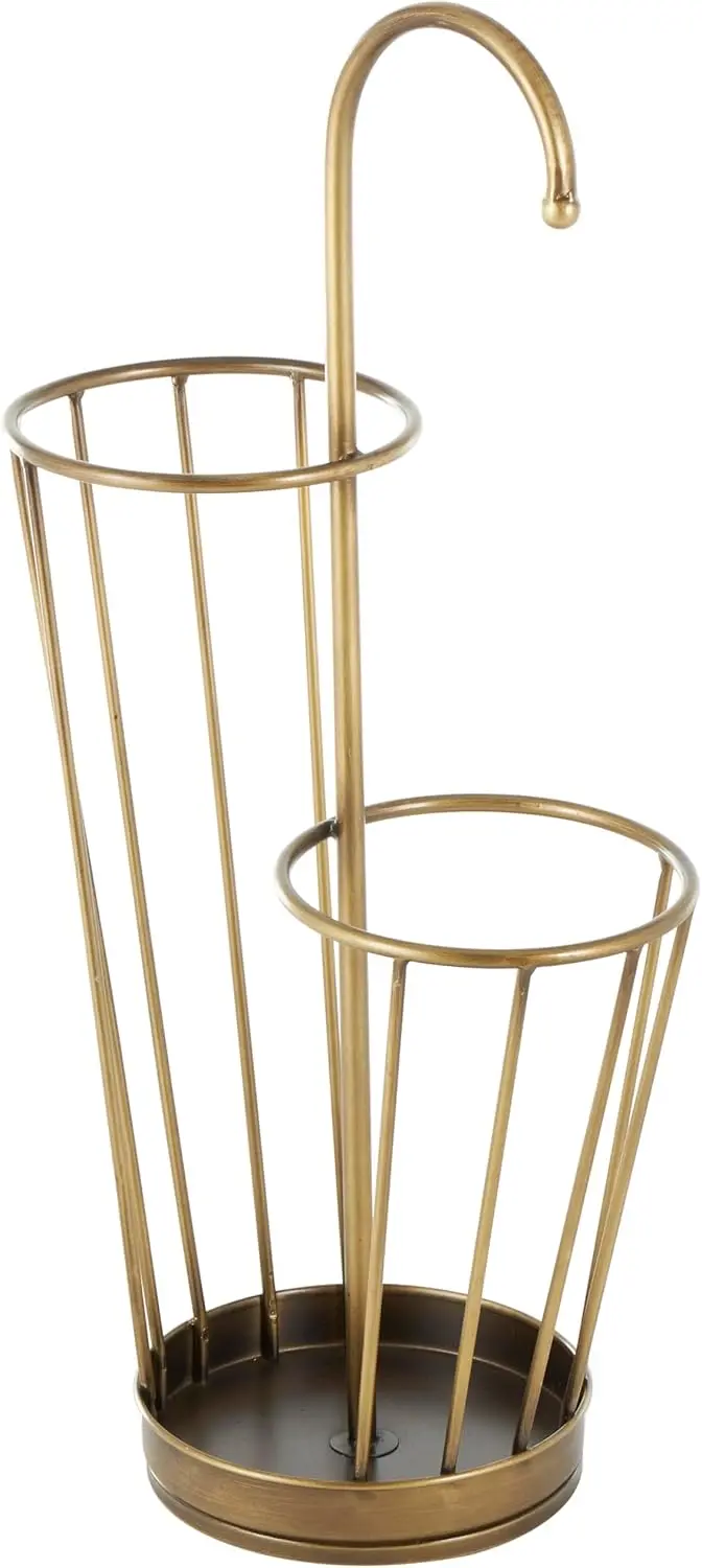 

Metal Umbrella Stand 2 Section with Umbrella Shaped Handle, 13" x 8" x 27", Gold