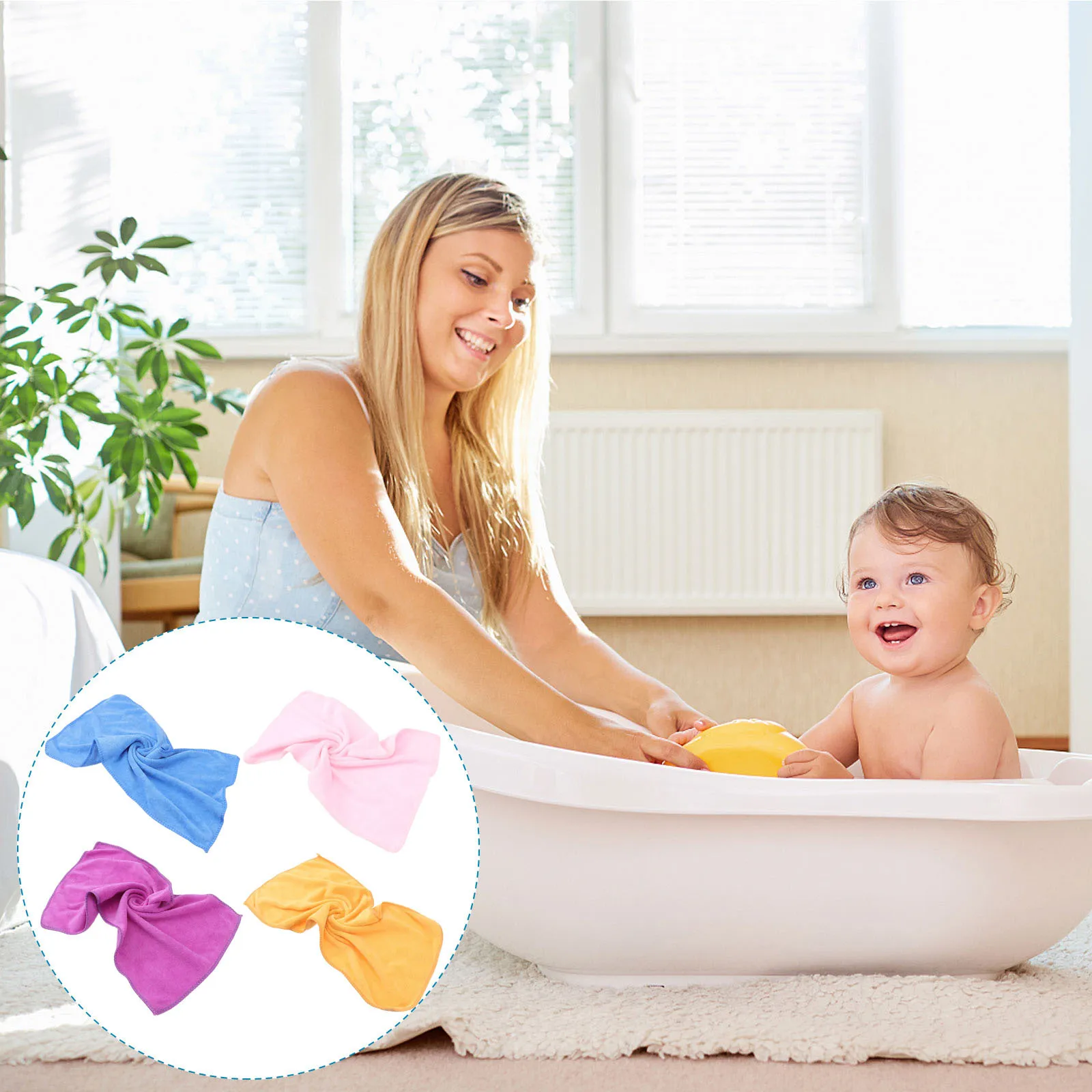 4Pcs Bamboo Fiber Towels Soft Water Absorption Kids Washcloth Unisex Baby Face Towels Simple Pattern Durable Use