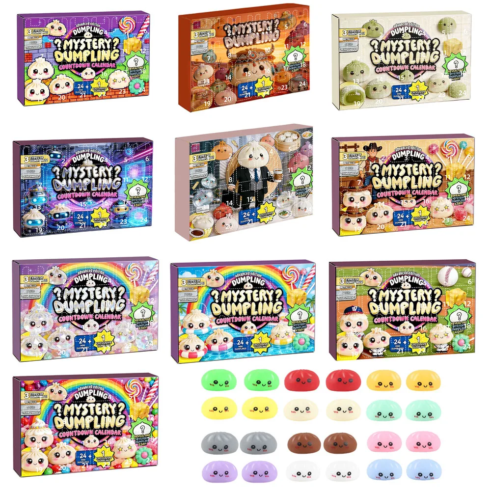 Surprise Dumpling Blind Box Countdown Calendar 24 Day Stress Relief Squeeze Toy Set Kids Teens Women Desk Party Table Decor Gift