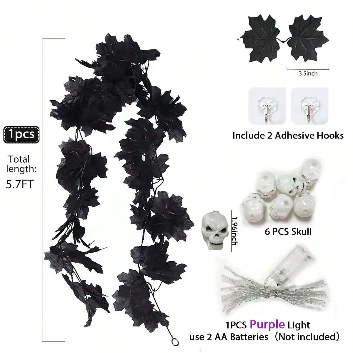1 قطعة أوراق القيقب الأسود جارلاند مع الهيكل العظمي الأرجواني LED أضواء بطارية تعمل بالطاقة للمنزل غرفة نوم غرفة المعيشة ديكور داخلي للحفلات