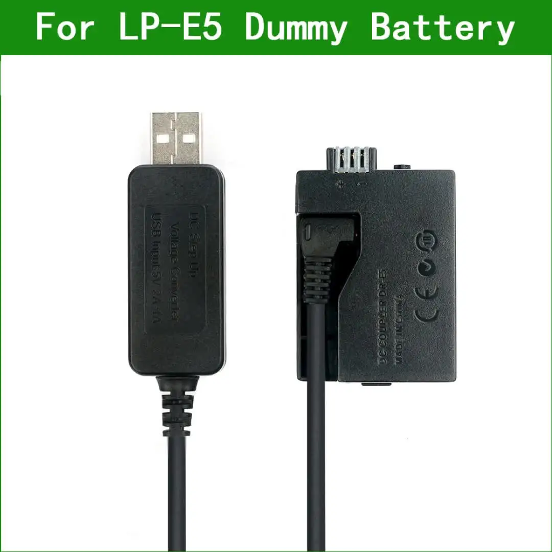 ACK-E5 Dummy Batterij Set – USB-kabel En 5V/3A Adapter Voor Canon EOS 450D, 500D, 1000D, XS, XSi, T1i – Voor Langdurige Fotografie Met Powerbank