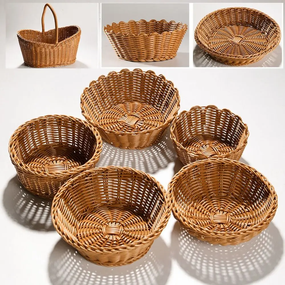 Handwoven Rattan Wicker Woven Serving Baskets Household Bread Fruit Vegetables Basket 10 Styles Rattan Basket Restaurant Display