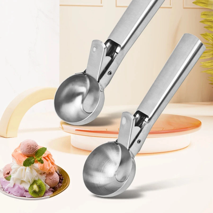 Multifunctional Ice Cream Scoops Stainless Steel Dual-Purpose Scoop Fruit Watermelon Spoon Ball Scoop Household Ice Cream Tools