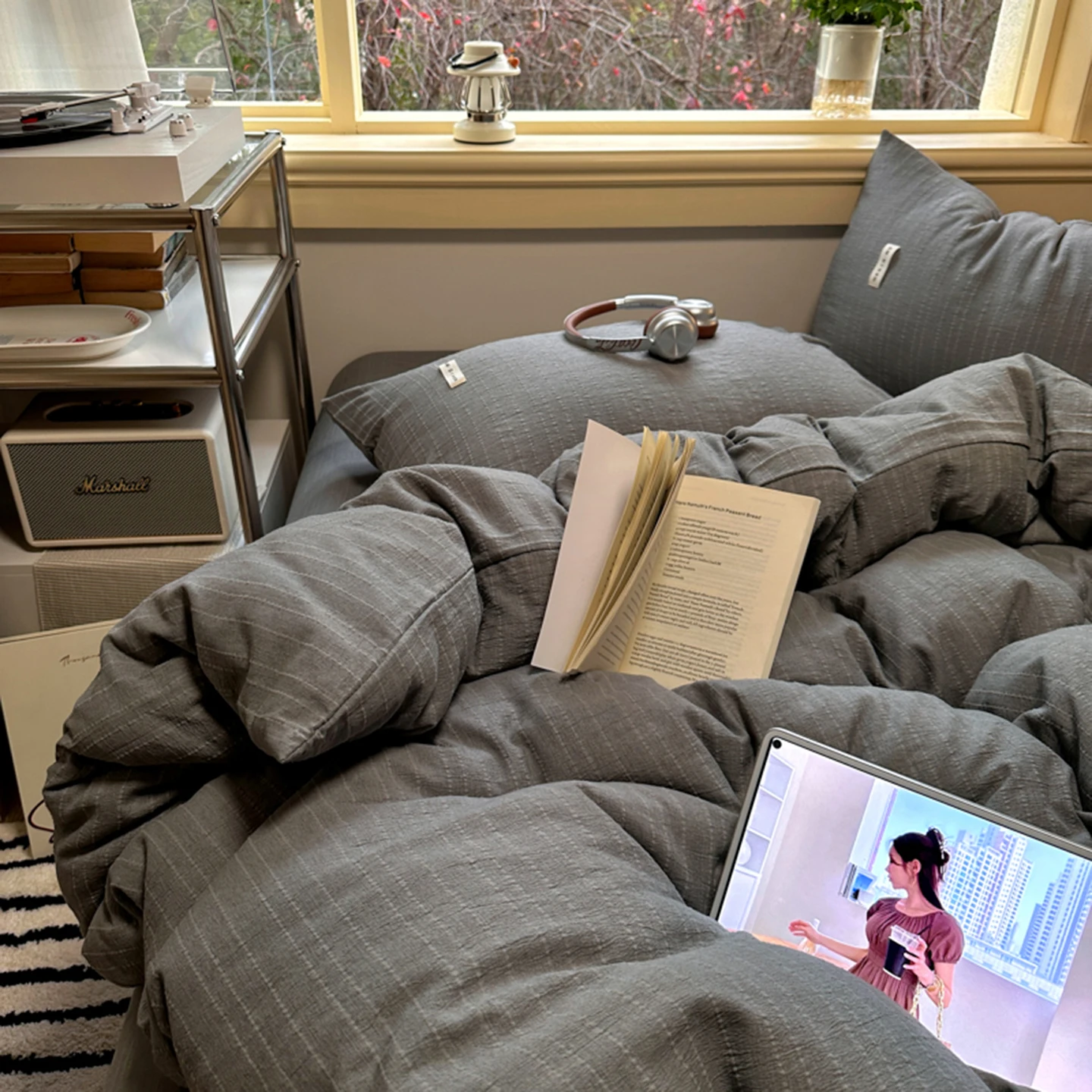 Dark Gray Quilt Cover for Adults Simple Linen Style Duvet Cover Single/Queen/King Size Soft housse de couette 220x240 이불커버