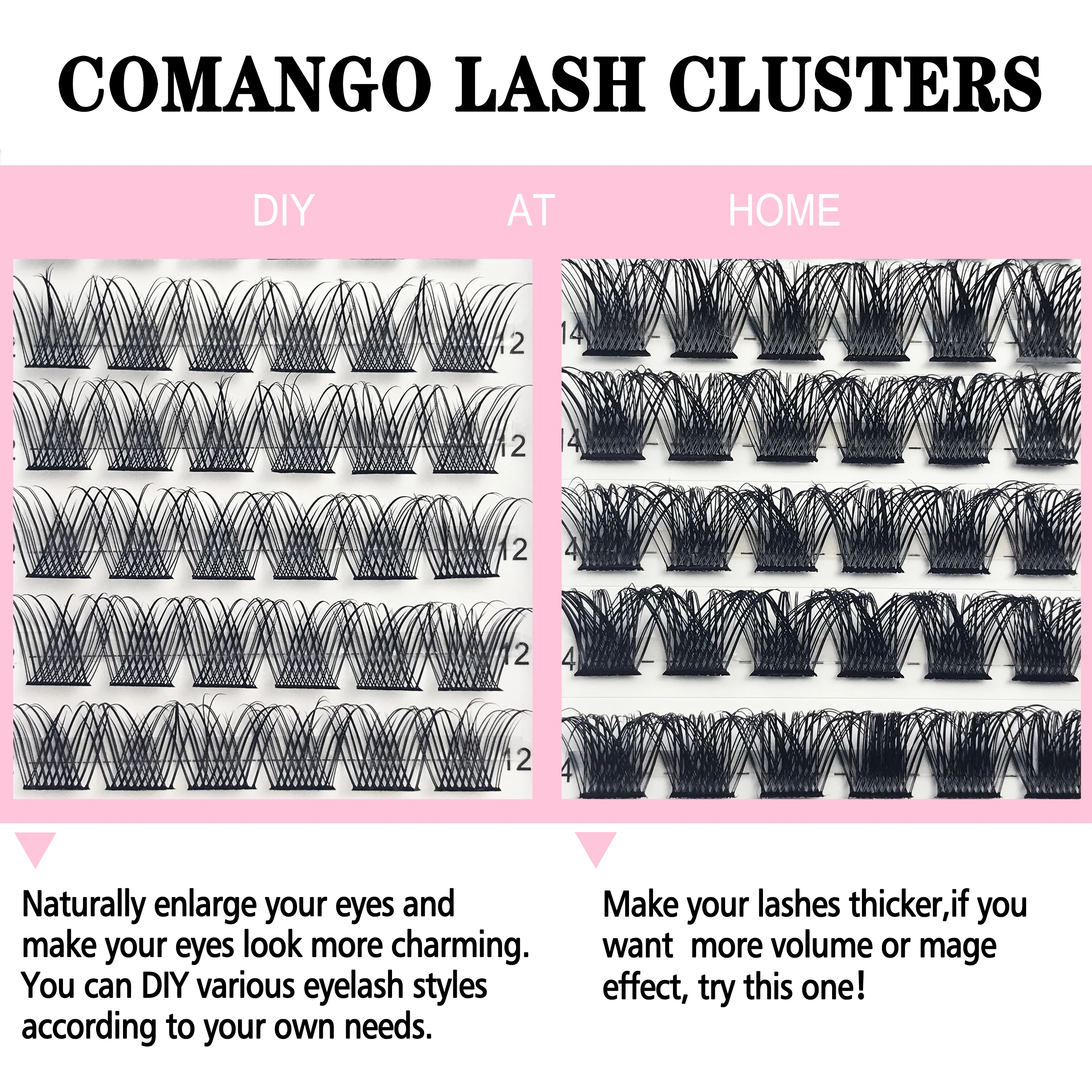 CoMango Lash Clusters D Curl 8/10/12/14/16/18MM DIY Eyelash Extensions Individual Lashes Cluster DIY at Home