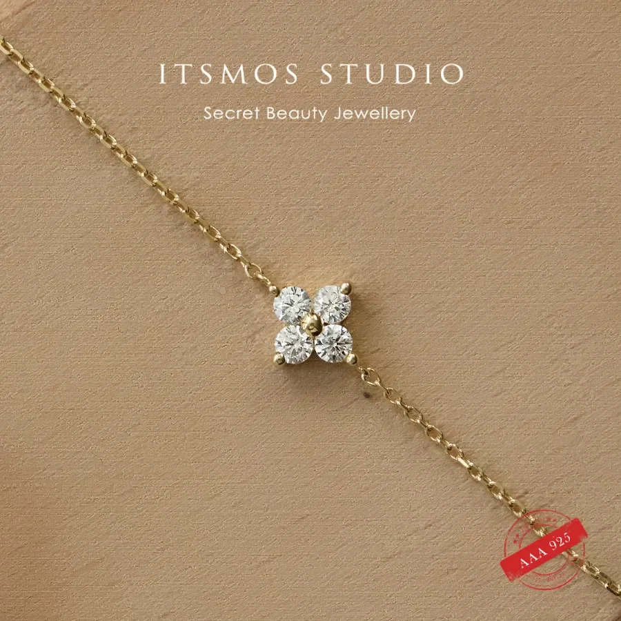 ITSMOS s925 Sterling Silver Flower Bracelet Fine Mini Four-leaf Clover Light Luxury Japanese&Korean Lucky Jewelry for Women