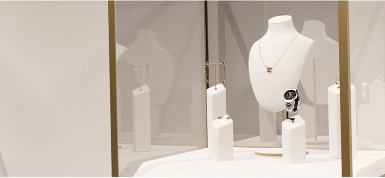 Oirlv Weißer Schmuck-Präsentationsständer aus Mikrofaser und Metall für Schaufensterausstellungen von Halsketten, Ohrringen, Ringen, Uhren und Schmuck. – Detail 12