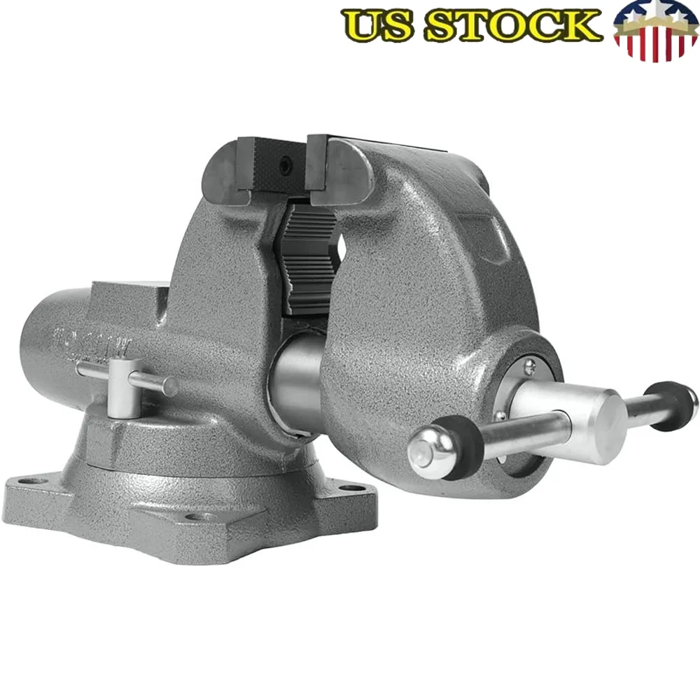 

Durable Cast Iron Pipe Bench Vise 4-1/2 Jaw Width 6 Max Opening Precision Slide Anvil Locking Swivel Base Heavy Duty