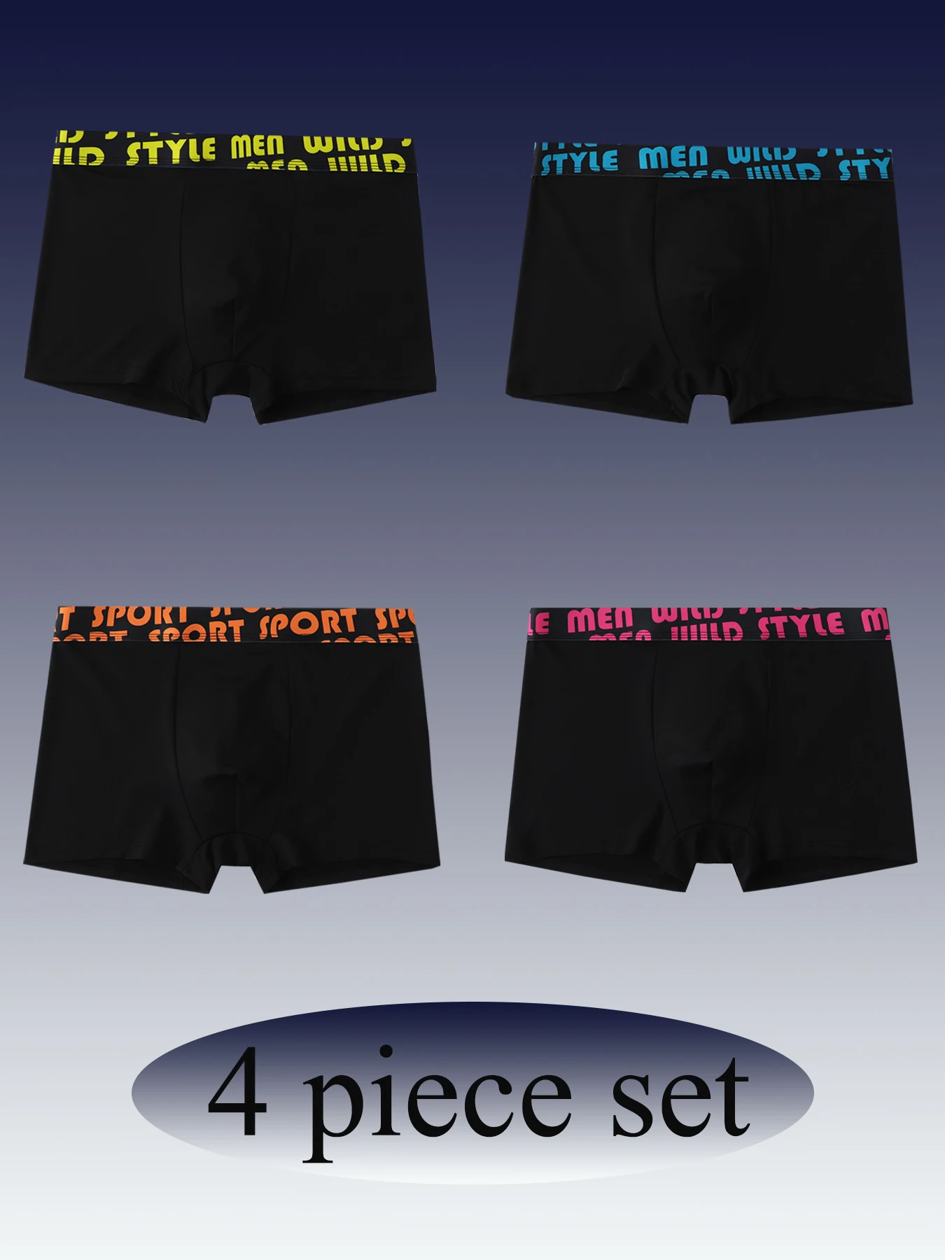 

Набор из 4 предметов! Черная серия! Уникальное мужское нижнее белье с поясом, повседневные, повседневные, удобные и дышащие мужские шорты-боксеры.