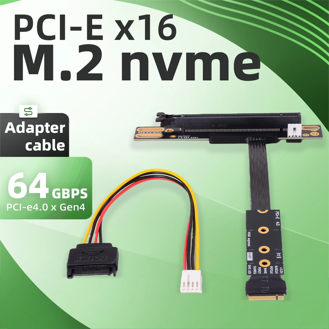 

PCIe 4.0 X4 64Gbps 90 Angled PCI-E 16X To M2 M.2 M-Key Key M SSD Riser Cable Gen4 / 3 GPU Motherboard Extender CPU High Speed
