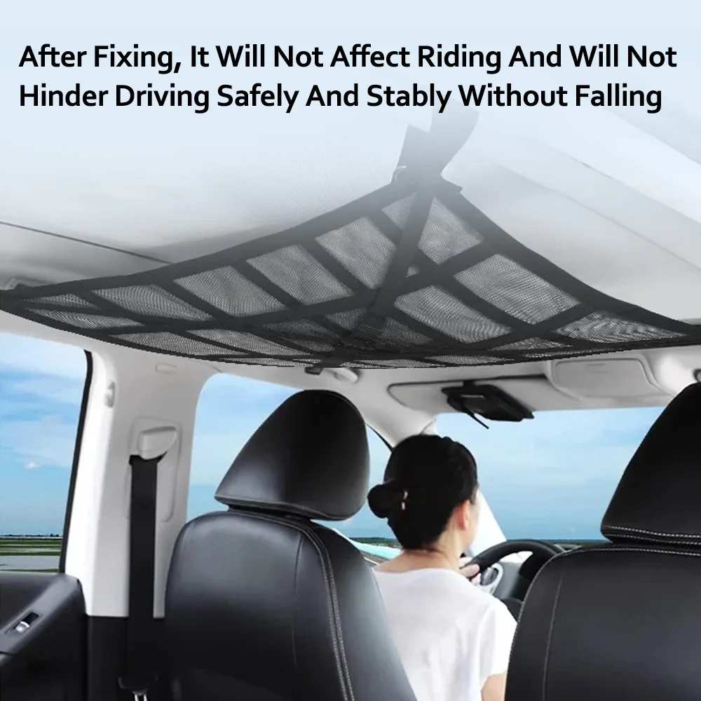 Tas Penyimpanan Mobil Tas Jaring Bernapas Tas Penyimpanan Atap Ritsleting Ganda Kantong Ganda Tas Gantung Berjaring Perlengkapan Mobil