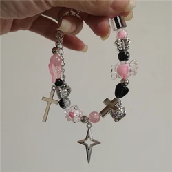 Kpop Aesthetic Cute Strawberry Cross Star Handmade Beaded Bracelet For Girl Sweet Y2k EMO Jewelry Accessories Friendship Gift