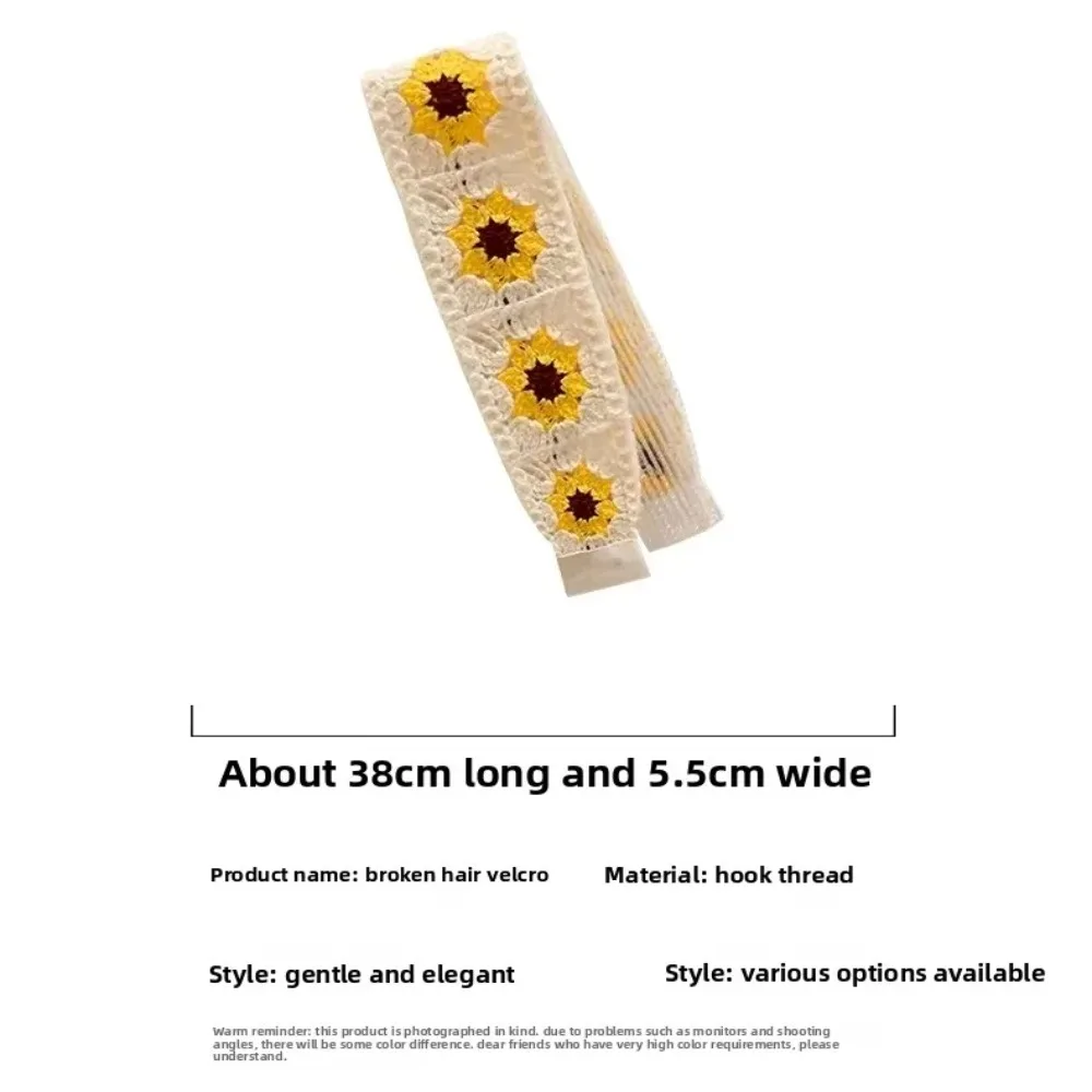 البوهيمي نمط محبوك هيرباند كاندي الألوان قابل للتعديل ماجيك الشريط هيرباند المطرزة الزهور الجبين شرائط الشعر #6