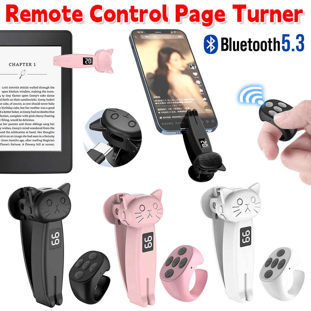 Automatic Remote Control Page Turner for Kindle Paperwhite Phone Screen Auto Clicker BT5.3 Camera Shutter Finger Clicking Device