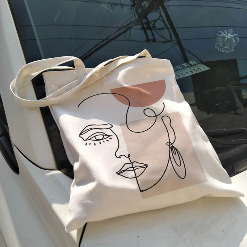 Women\'s Ulzzang Ins Large Capacity Casual Shopper School Bag Fashion Harajuku Shoulder Bag Abstract Art Canvas Face Bags