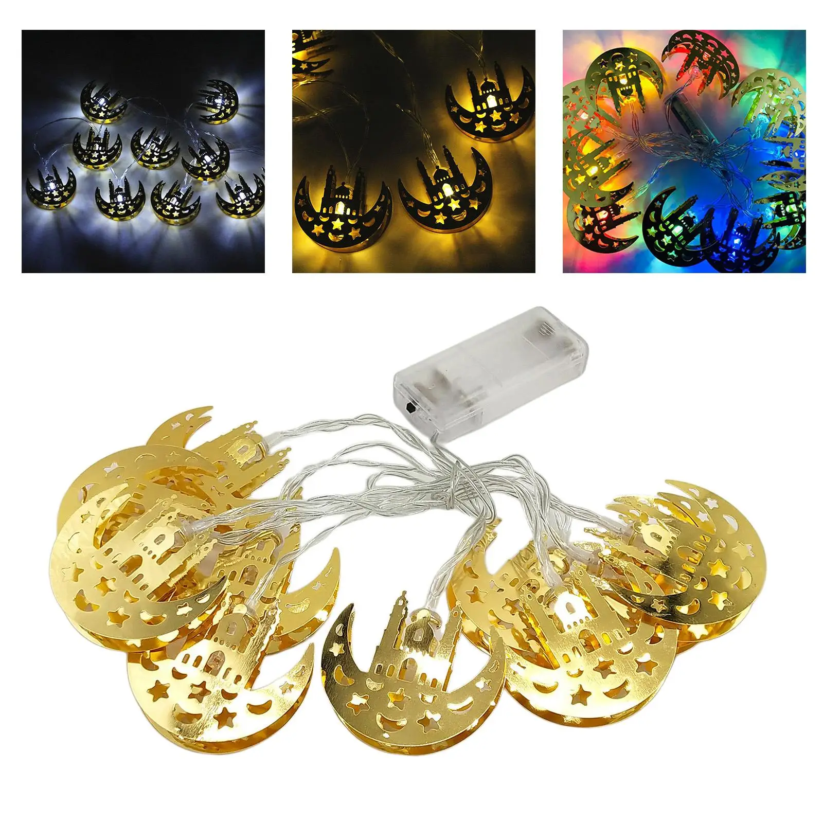 Muslim Ramadan Festival LED Light Strings Golden Wrought Decoration Lamp Holiday 1.65/3m 0 Lights