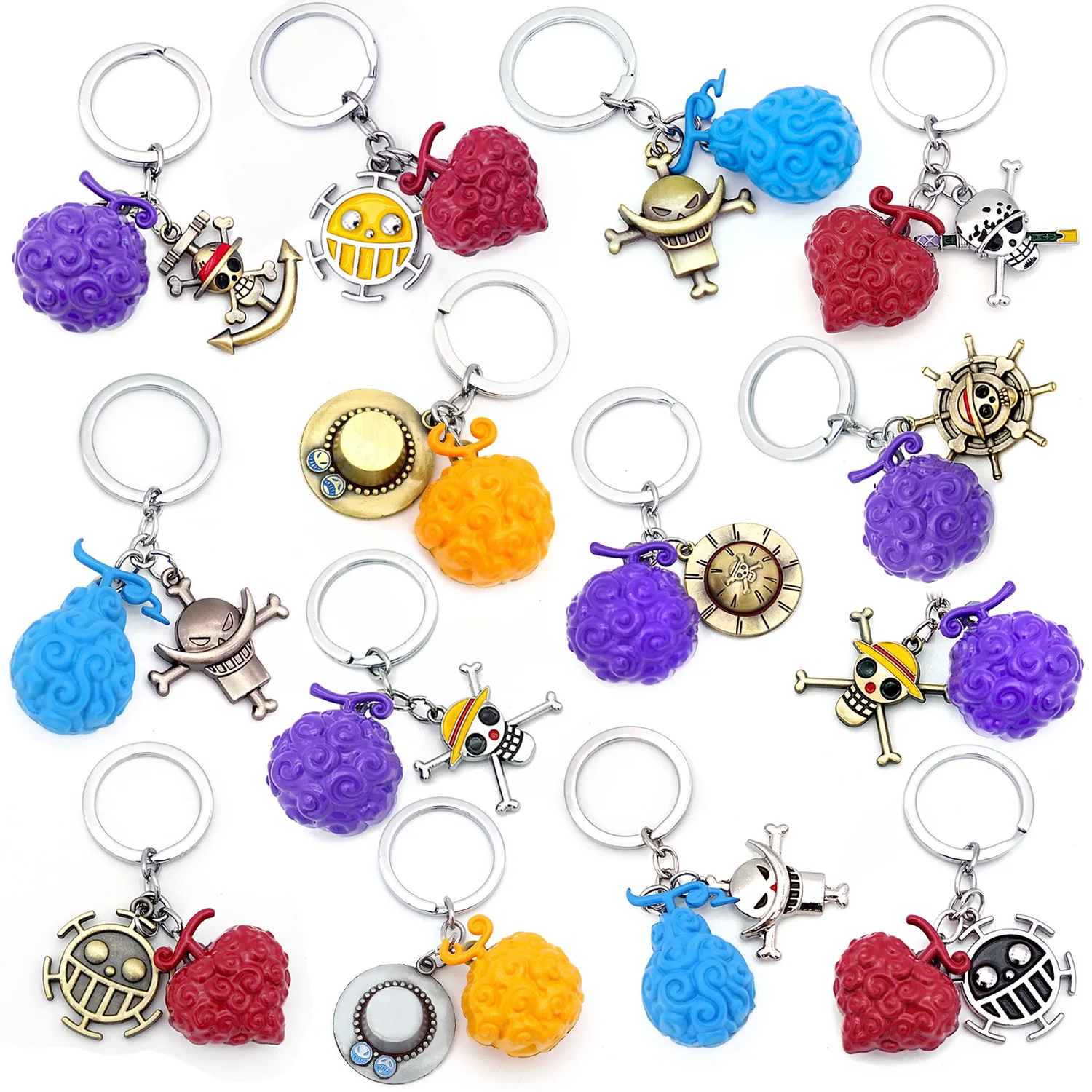 Anime One Piece Metal Keychain Accessories Anime Luffy Ace Law Devil Fruit Keyring Pendant Key Holder Car Chaveiro Charm Toys