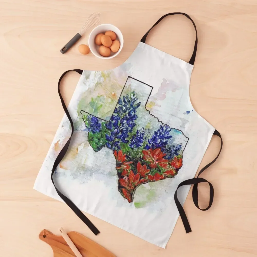 Texas State Wildflower Illustration Apron Women Kitchen with pockets Men kitchen Apron