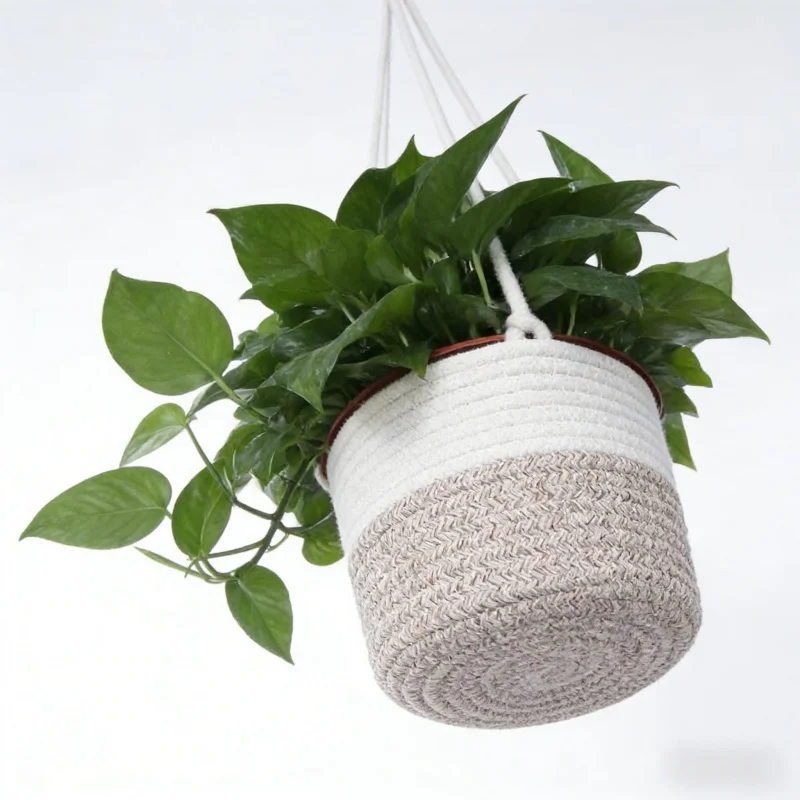 7Hole Woven Farmhouse Style Flower Pot Hanging Basket Indoor and Outdoor Universal with Hanging Rope Strong Load-bearing Suitabl