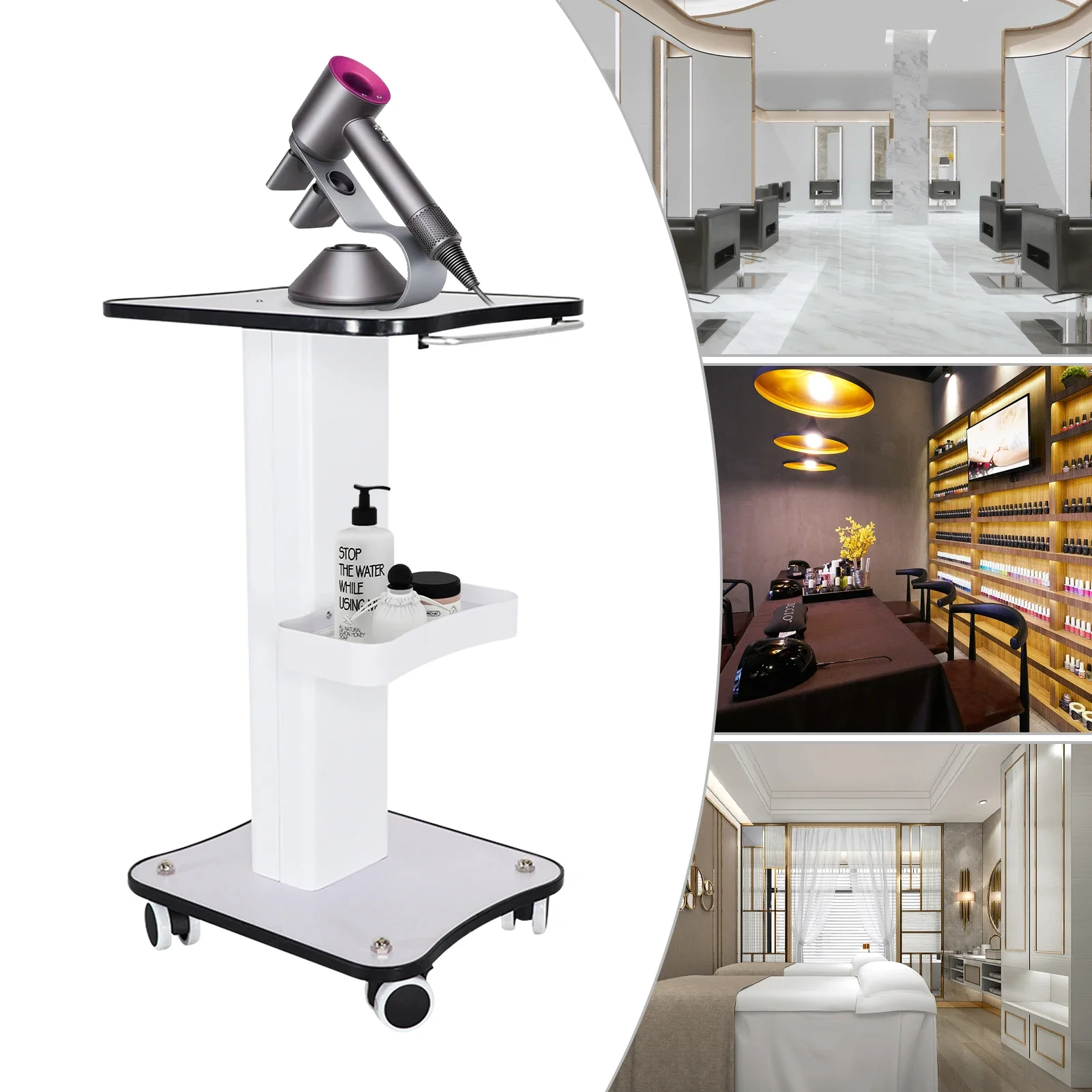 

Beauty Rolling Cart with Handle 3 Tier White Beauty Storage Stand Beauty Salon Trolley SPA Beauty Machine Holder Organizer