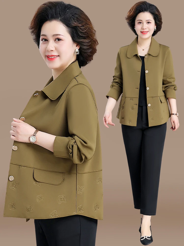 

Легкое осеннее пальто для женщин среднего возраста, модная верхняя одежда, весенне-осенняя куртка с принтом в горошек