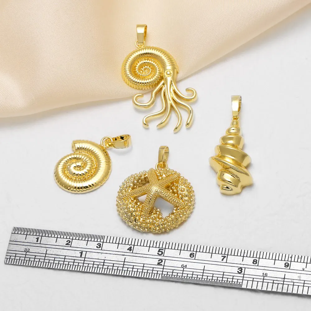 OCESRIO Fashion Brass Big Octopus Conch Pendant for Necklace Copper Gold Plated Starfish Shell Jewelry Making Component pdta288