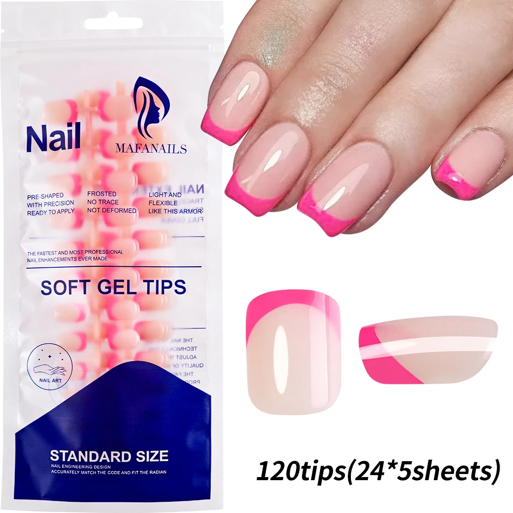 Press On Nails Square Glossy Rainbow Lines False Nail Tips Set_voghion.com