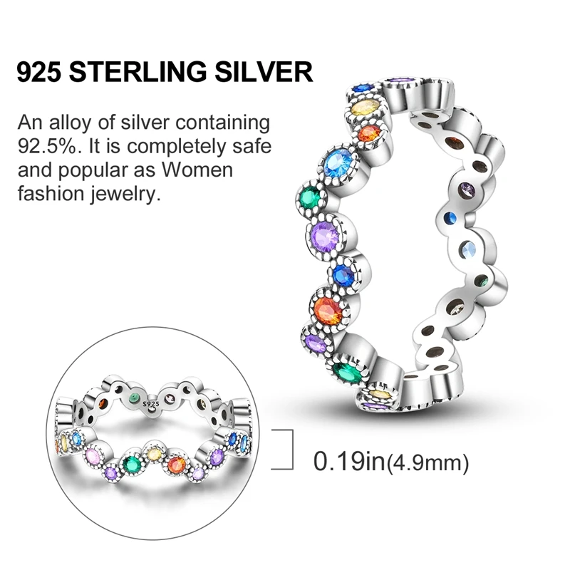 Exquisite Blue Melody 925 Sterling Silver Colorful Gemstone Round Bubble&Streamline&Parallel line Inlaid Stone Ring