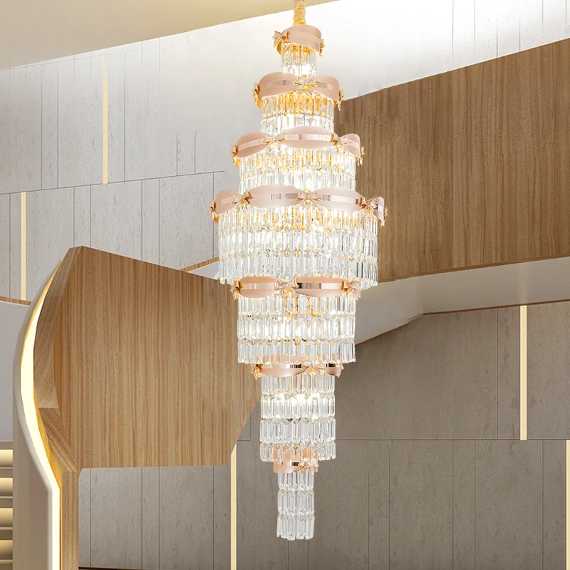 Duplex Villa Large Chandelier High-Rise Building Middle Building High-End French Light Luxury Crystal Large LivingRoom Main Lamp