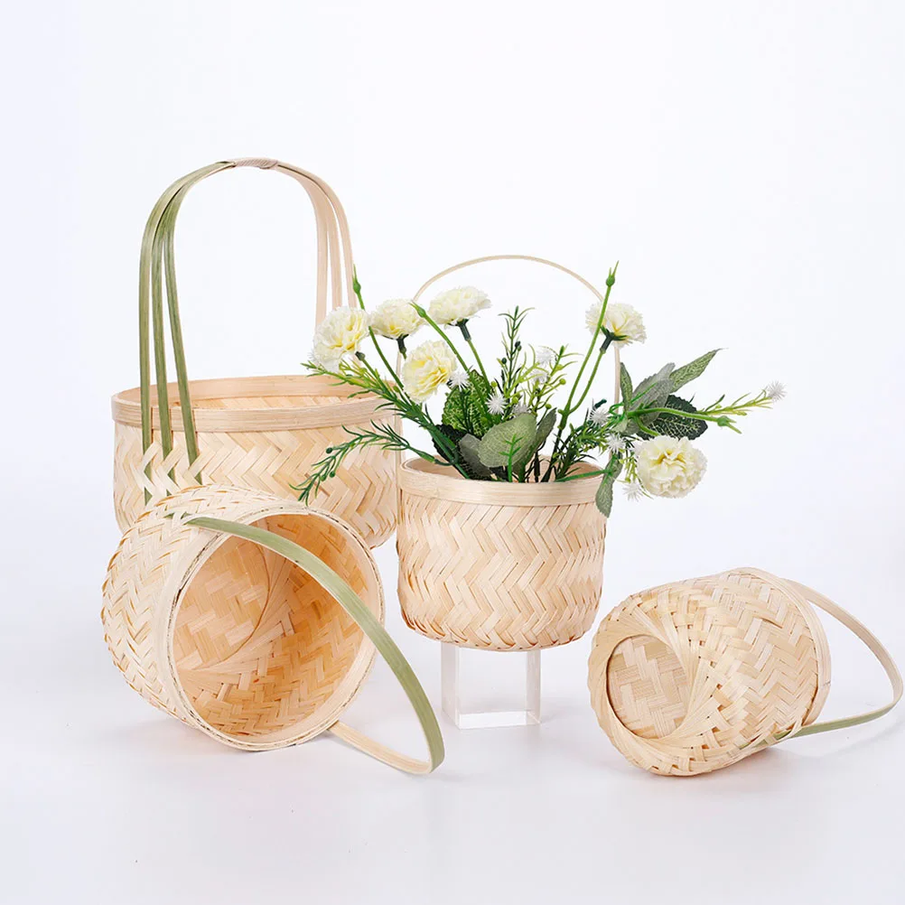 

2Pcs Bamboo Storage Baskets Woven Decorative Flower Artware H made Household Portable Elegant Wedding Banquet Gift