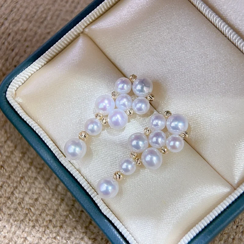 

SGARIT Genuine Aurora Freshwater Pearl Long Earrings 18K Gold Pearls Statement Drop Earrings for Wedding Party Gift