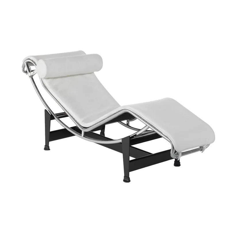 

Leather single sofa recliner designer light luxury stainless steel lunch break chaise longue Corbusier Deck chair