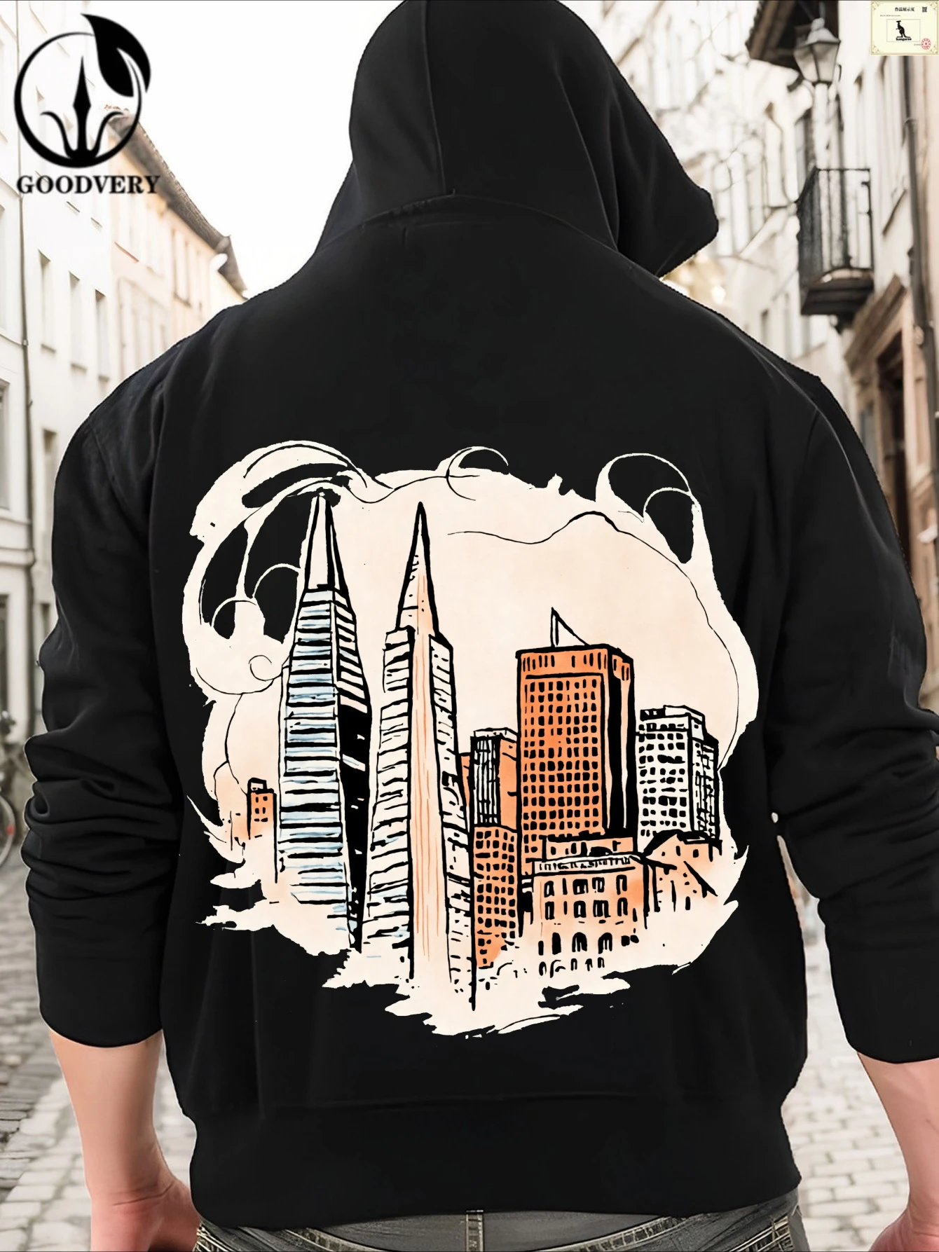 

Skyscrapers in San Francisco Print, Casual Winter Pullover, Medium Elasticity, Cozy Hoodie,Stylish Plus Size Hoodie