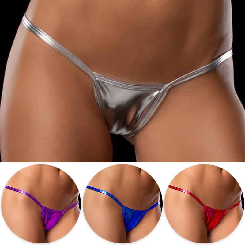 

Women's Panties Sexy Low Waist Micro G-string Thongs Underwear Shiny Erotic Tiny Briefs Bikini Female Pu Patent Leather Lingerie