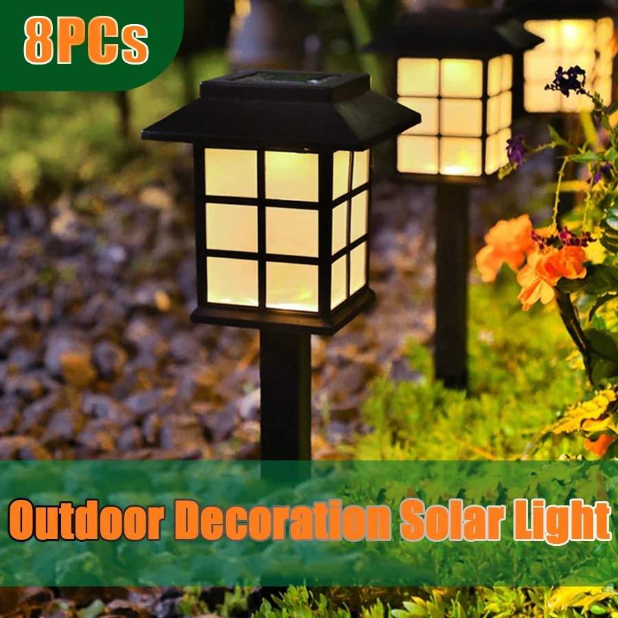 

8 Pcs LED Solar Lights Small House Lawn Pathway Lamp Outdoor Waterproof Garden Yard Landscape Night Light Decoration Lantern