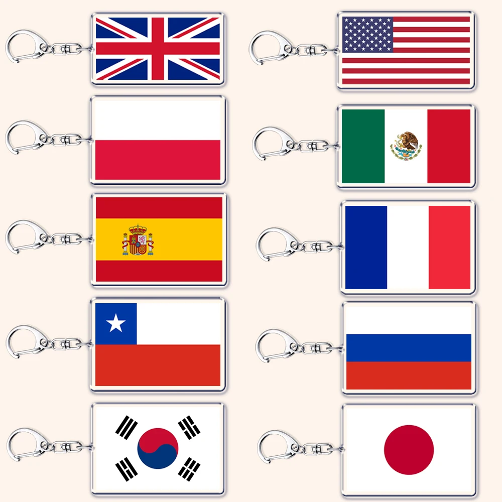 National Country Flags Keychains for Accessories Bag United States Mexico Spain Poland Russia France Chile Keyring Jewelry Gifts