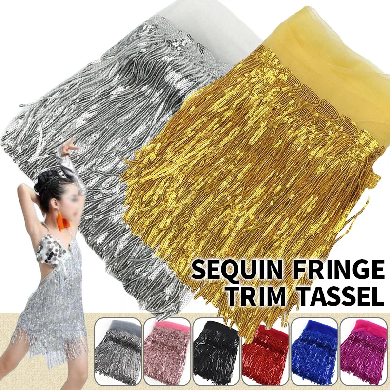 

10Yard Pvc Sewing Fringe Trim Wide Gold Sequins Lace Tassel Fringe Trim for Diy Craft Clothing Garment Curtain Accessories