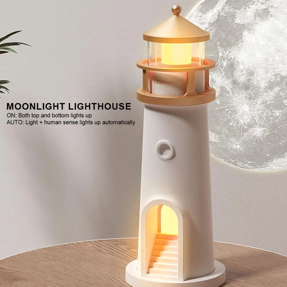 Moon Projection Night Lights Lighthouse Ambient Lights With Motion Sensor Aesthetic Desktop Decoration Light Christmas Gift