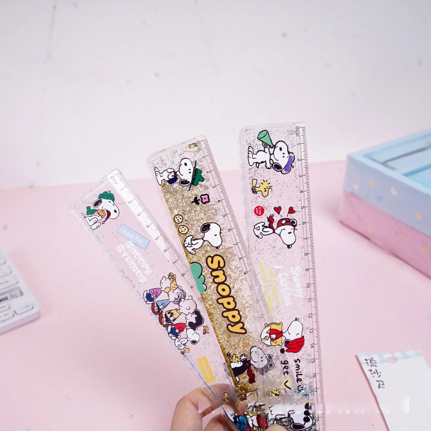 Snoopys Flow Sand Folding Ruler 30cm - Big Edge Surrounding Appearance Horizontal Ruler - Student Examination Use Straight Ruler