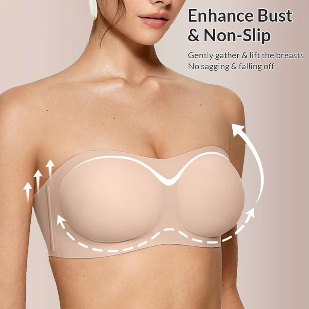 Womens Strapless Bras Jelly Push Up Bandeau Bra Non Slip Wireless Supportive Padded Bras Seamless Comfortable Tube Bra view 4