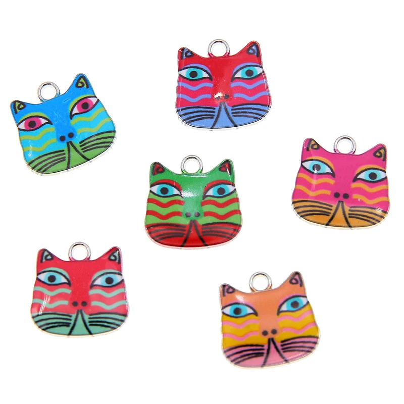 50pcs Alloy Enamel Charm Moon Cat Earring Pendant DIY Designer Handmade Jewelry Accessories Keychain Pendant