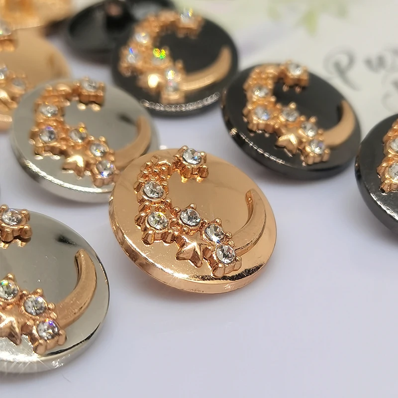 18MM okrągłe metalowe guziki odzieży mody luksusowe Rhinestone wzór księżyca wystrój przycisk dla kobiet sukienka wysokiej jakości szycia DIY