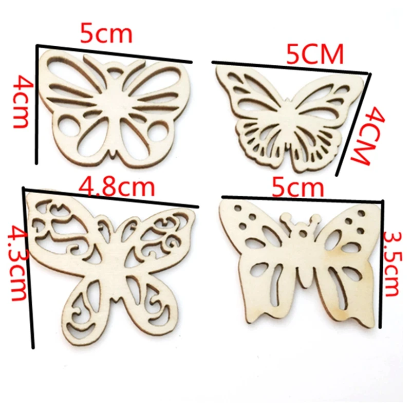 50Pcs Wood Discs Slices Butterfly Shape Unfinished Wooden Cutouts Craft DIY Decoration